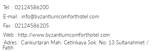 Byzantium Comfort Hotel stanbul telefon numaralar, faks, e-mail, posta adresi ve iletiim bilgileri